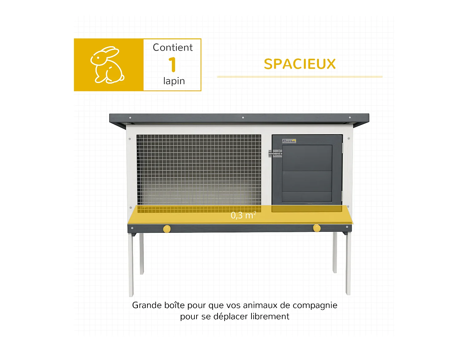 Clapier sur pied cage à lapin avec niche intérieure toit ouvrant porte verrouillable dim. 90L x 45l x 65H cm noir blanc vert