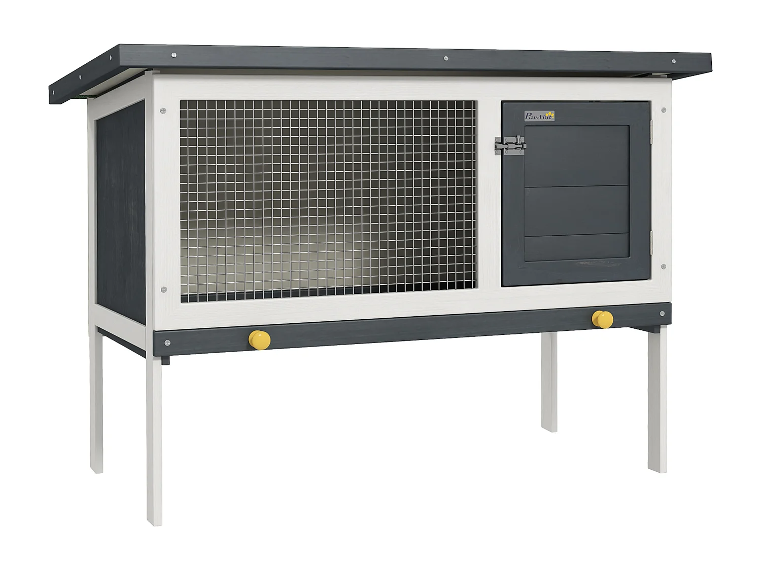 Clapier sur pied cage à lapin avec niche intérieure toit ouvrant porte verrouillable dim. 90L x 45l x 65H cm noir blanc vert