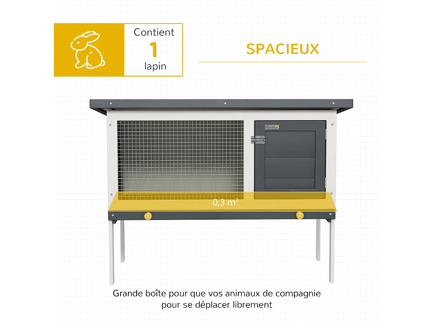 Clapier sur pied cage à lapin avec niche intérieure toit ouvrant porte verrouillable dim. 90L x 45l x 65H cm noir blanc vert