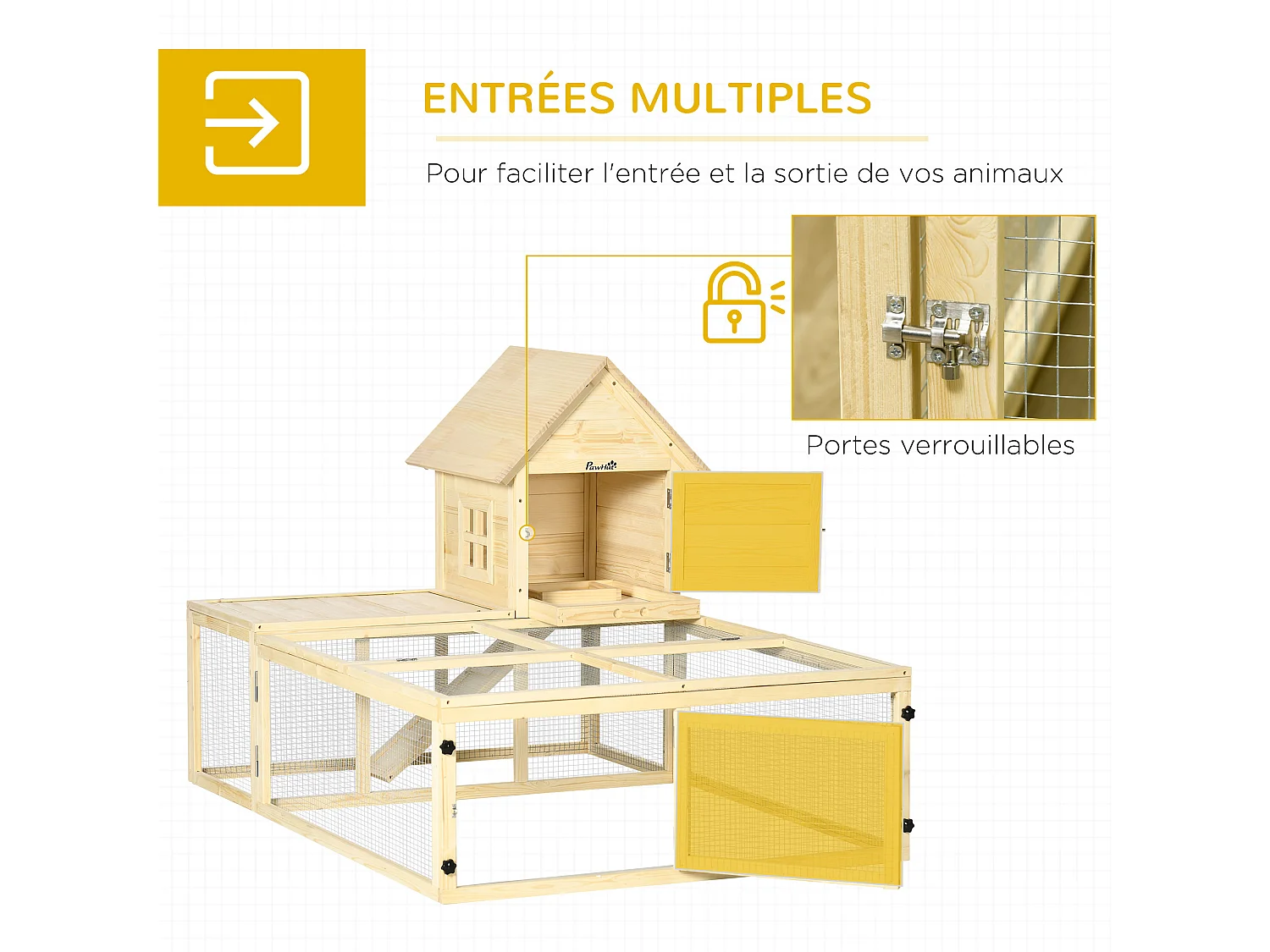 Clapier enclos cage à lapin 2 niveaux dim. 151L x 106l x 97H cm - aire de jeu, rampe, portes verouillables - bois sapin