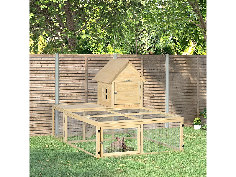 Clapier enclos cage à lapin 2 niveaux dim. 151L x 106l x 97H cm - aire de jeu, rampe, portes verouillables - bois sapin