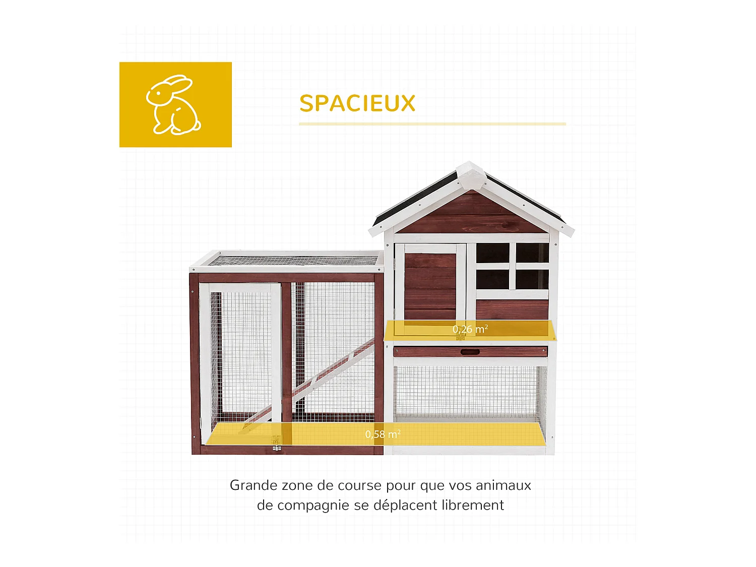 Clapier cage à lapins multi-équipé : niche supérieure avec rampe, plateau excrément, fenêtre + enclos  extérieur sécurisé 2 portes 122L x 63l x 92H cm rouge brique