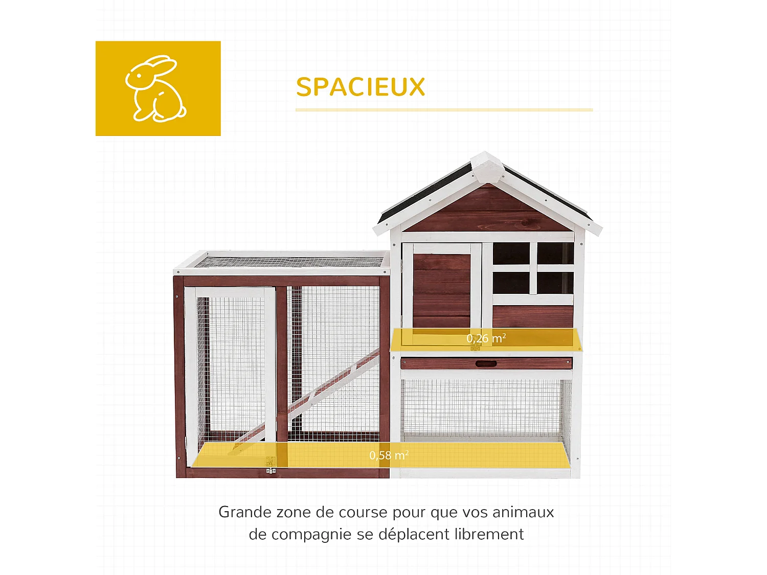 Clapier cage à lapins multi-équipé : niche supérieure avec rampe, plateau excrément, fenêtre + enclos  extérieur sécurisé 2 portes 122L x 63l x 92H cm rouge brique