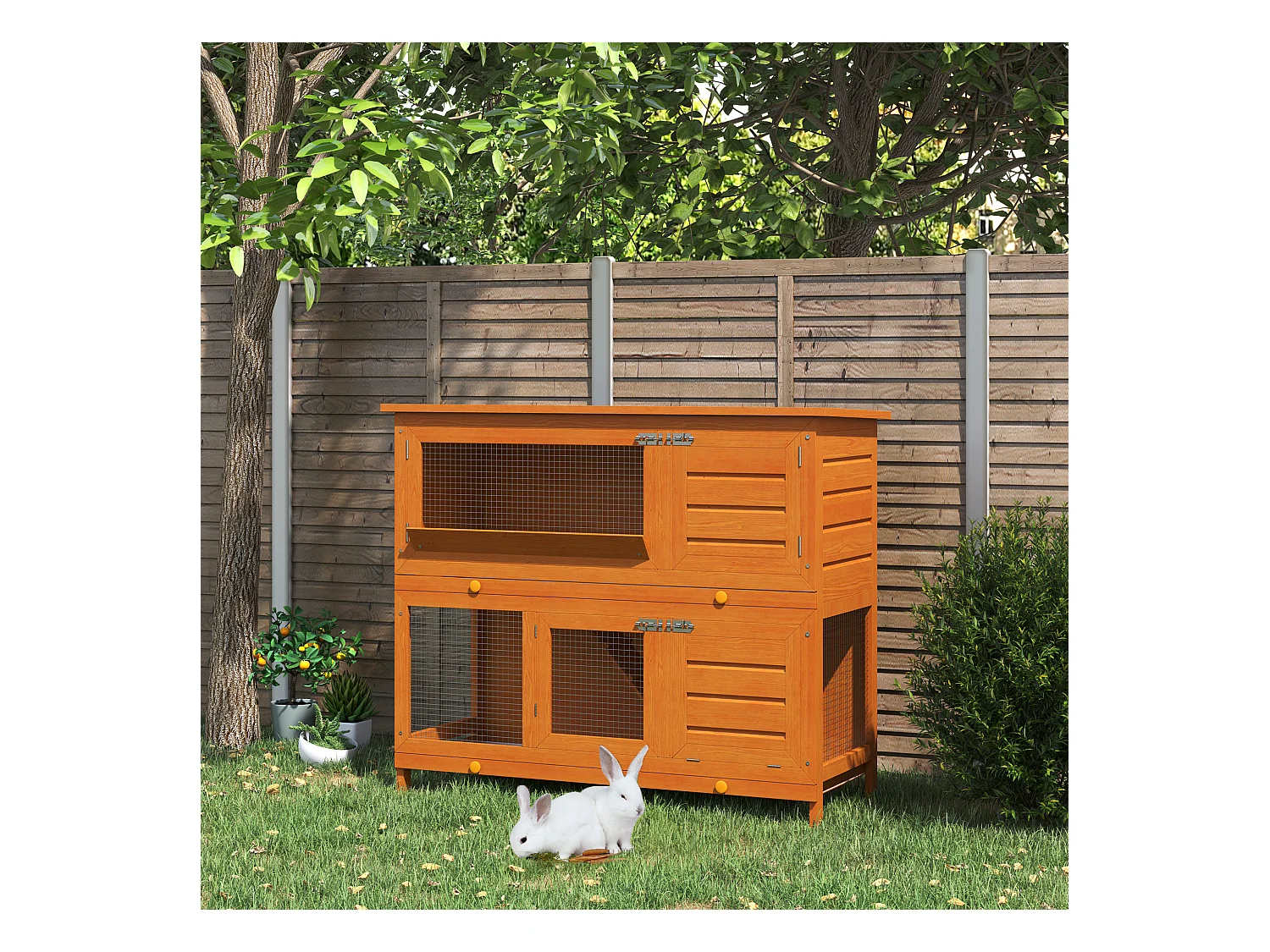 Cage a lapin poulailler clapier en bois de pin de grande taille avec 2 etages 120x48x100 cm