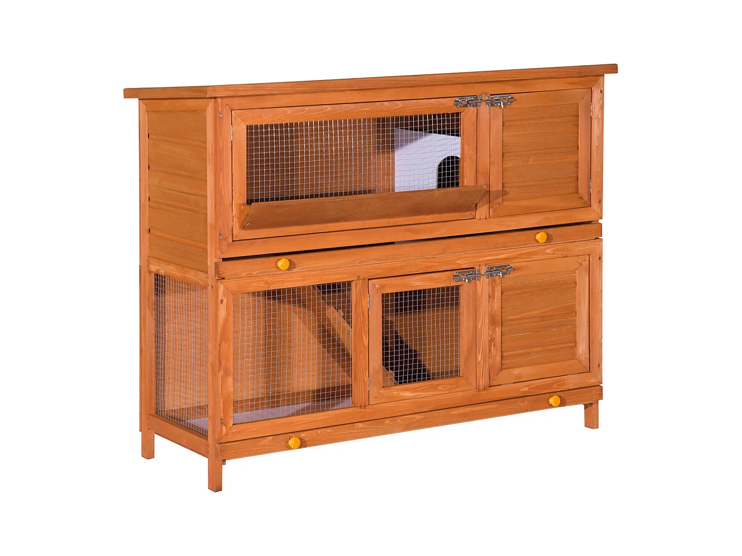 Cage a lapin poulailler clapier en bois de pin de grande taille avec 2 etages 120x48x100 cm