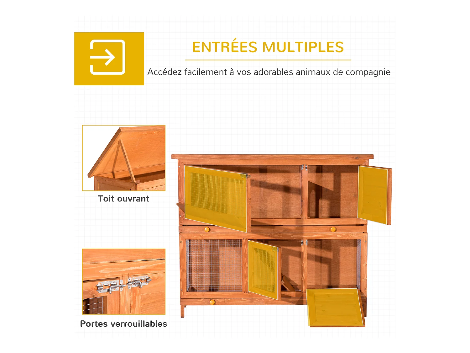 Cage a lapin poulailler clapier en bois de pin de grande taille avec 2 etages 120x48x100 cm