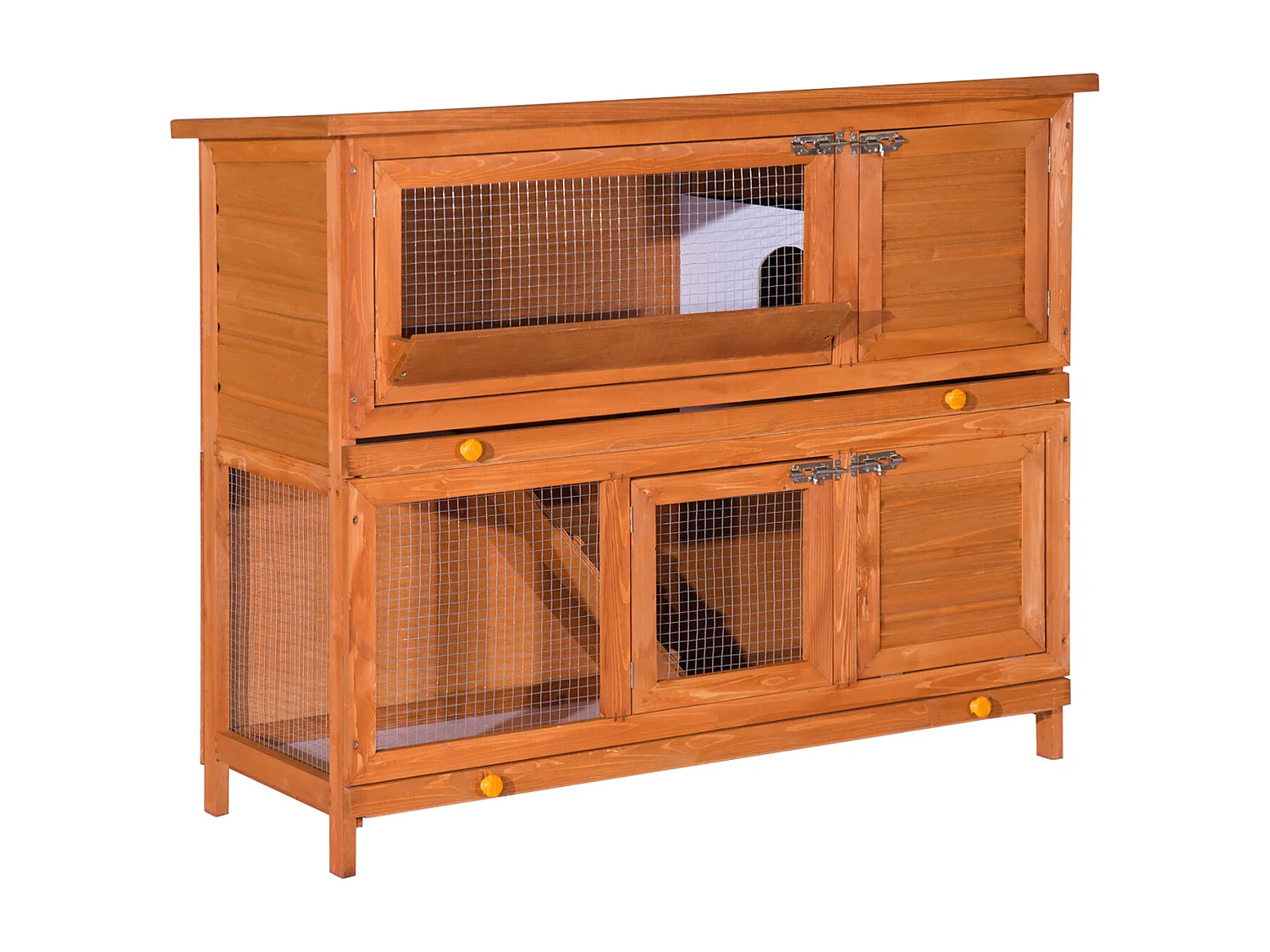 Cage a lapin poulailler clapier en bois de pin de grande taille avec 2 etages 120x48x100 cm