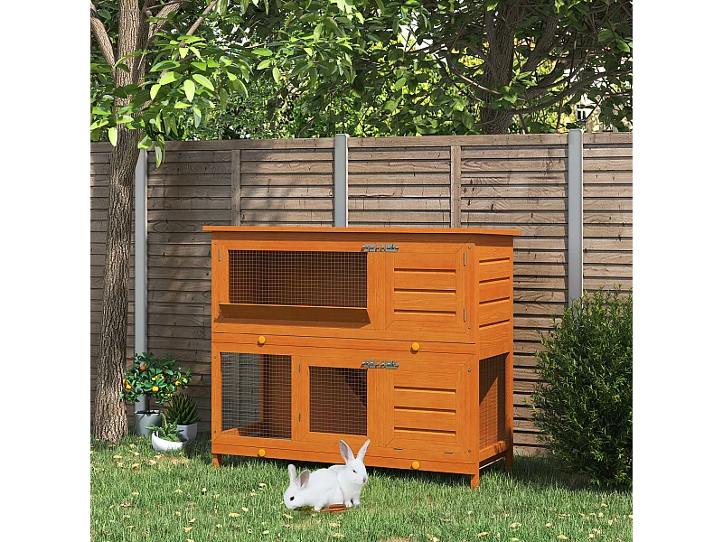 Cage a lapin poulailler clapier en bois de pin de grande taille avec 2 etages 120x48x100 cm