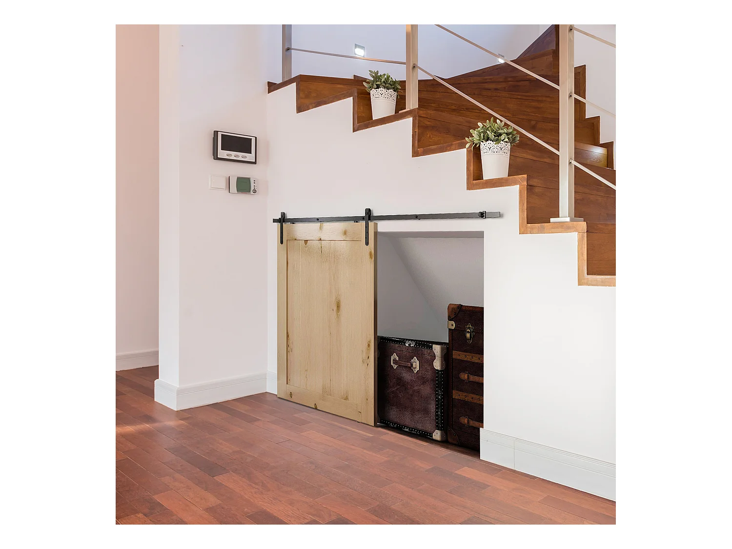 HOMCOM Kit de porte coulissante système galandage avec porte épaisseur 20-25 mm largeur max. 0,9 m charge max. 20 Kg acier noir