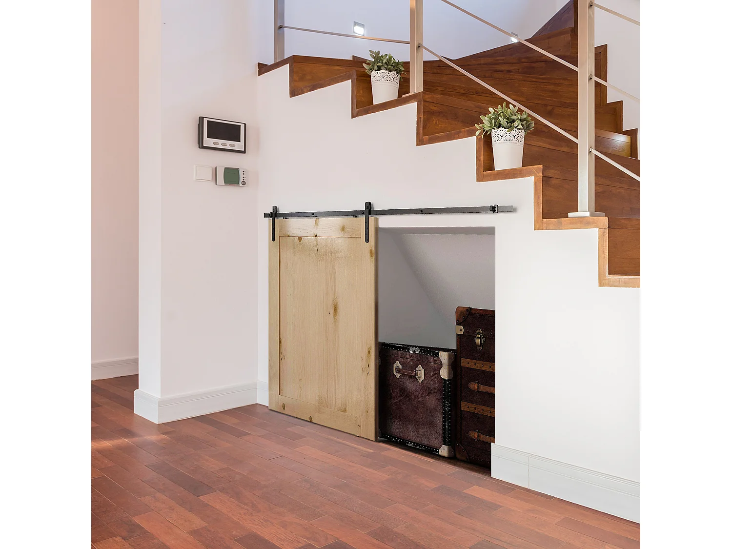 HOMCOM Kit de porte coulissante système galandage avec porte épaisseur 20-25 mm largeur max. 0,9 m charge max. 20 Kg acier noir