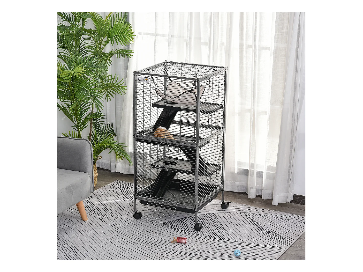 Cage pour petits animaux portable avec 2 portes hamac métal PP 52 x 52 x 113,5 cm gris
