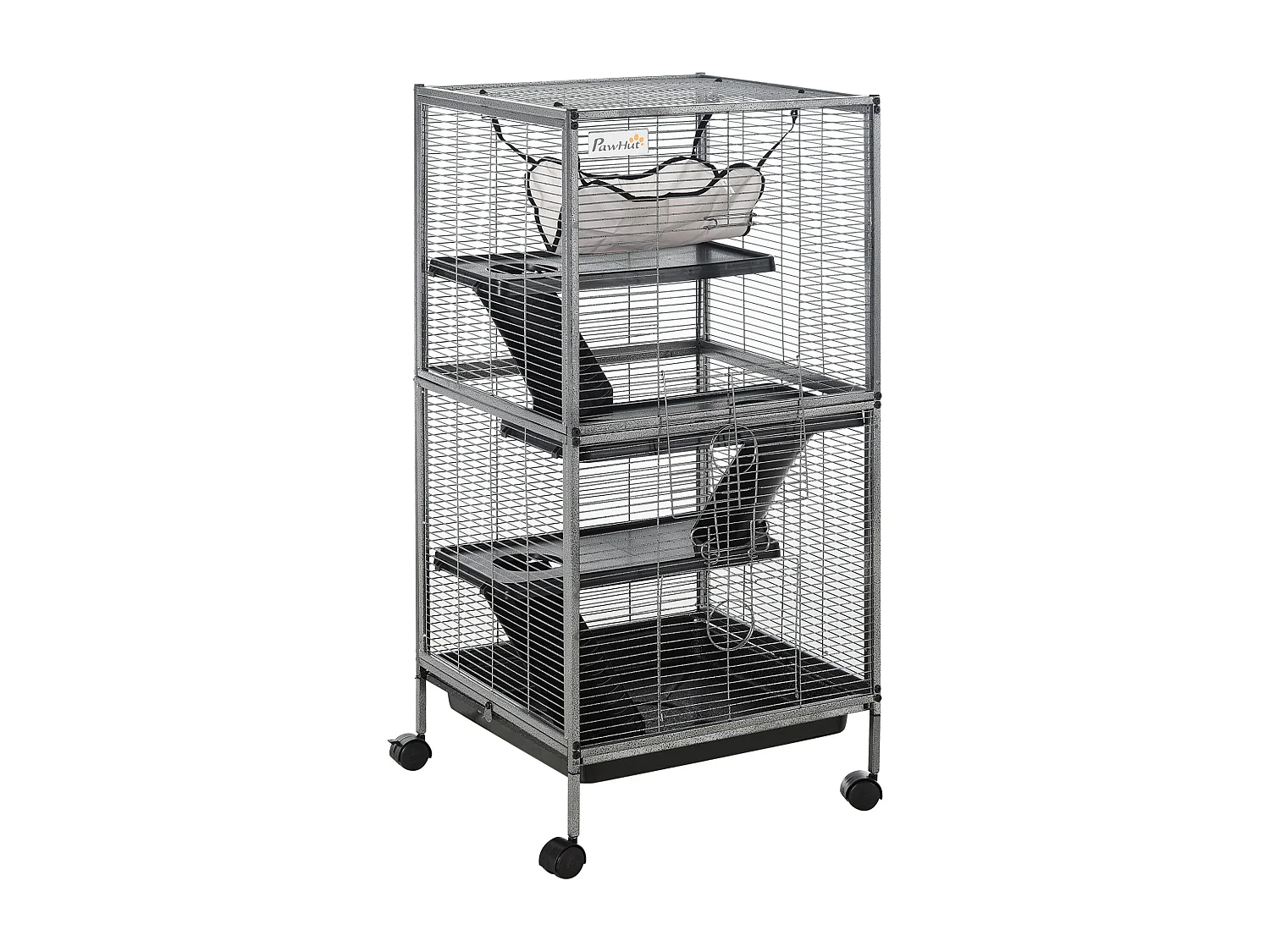Cage pour petits animaux portable avec 2 portes hamac métal PP 52 x 52 x 113,5 cm gris
