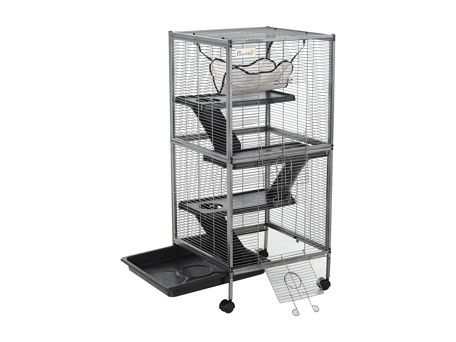 Cage pour petits animaux portable avec 2 portes hamac métal PP 52 x 52 x 113,5 cm gris