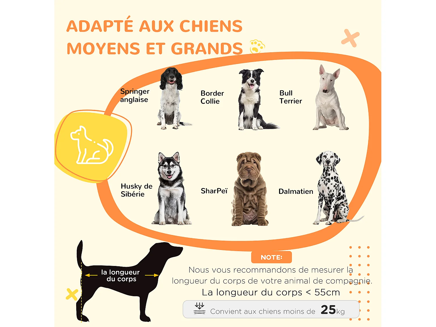 Cage pour chien sur pied - 2 portes verrouillables, coussin déhoussable inclus - acier filaire noir panneaux aspect bois clair