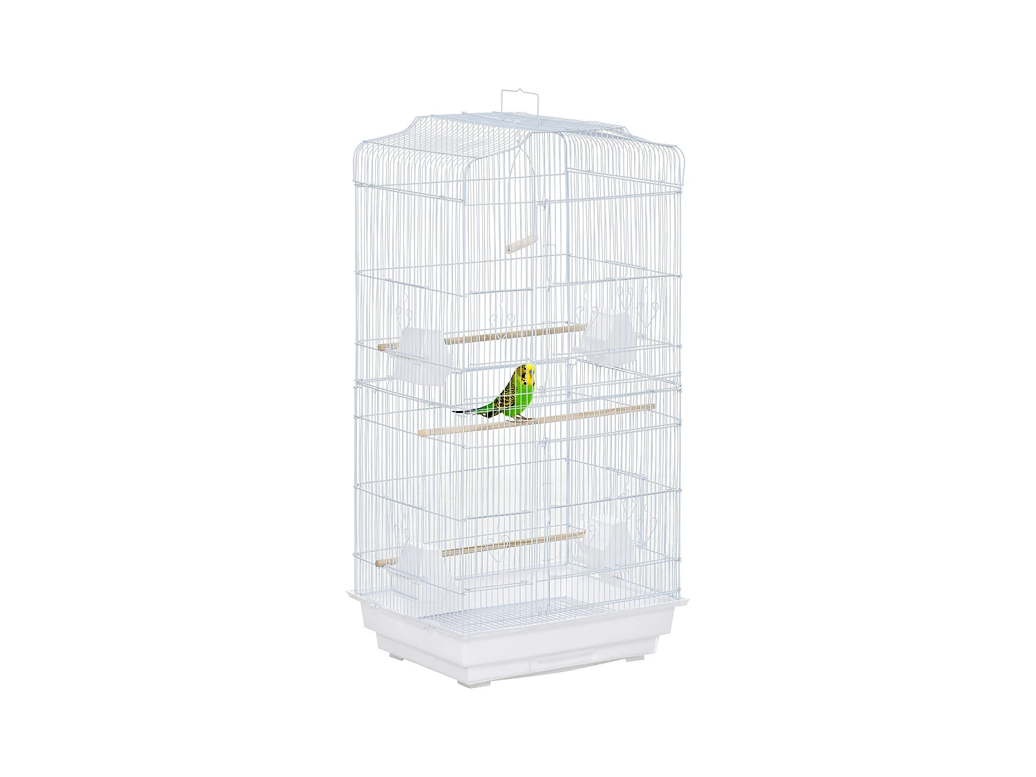 Cage à oiseaux volière avec mangeoires perchoirs plateau amovible 2 portes dim. 46,5L x 35,5l x 92H cm métal blanc