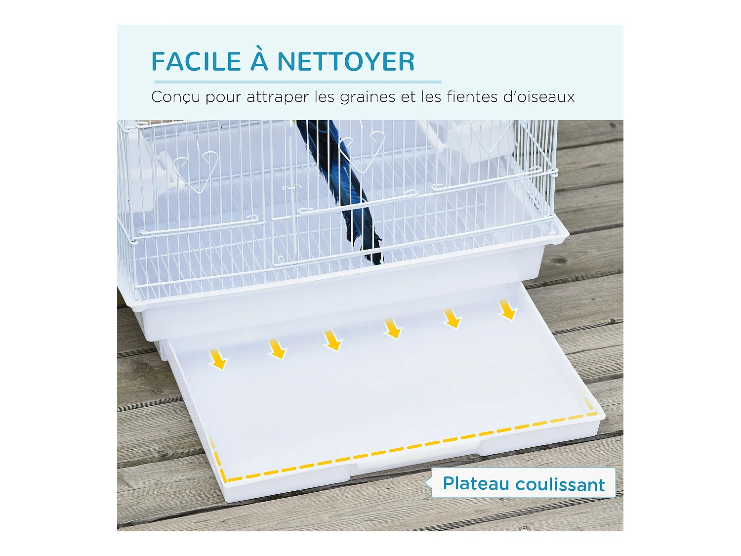 Cage à oiseaux volière avec mangeoires perchoirs plateau amovible 2 portes dim. 46,5L x 35,5l x 92H cm métal blanc