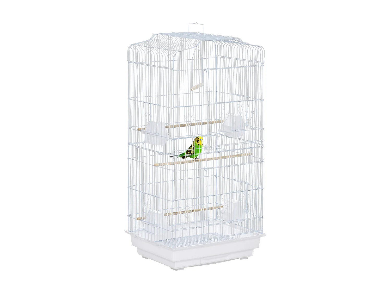 Cage à oiseaux volière avec mangeoires perchoirs plateau amovible 2 portes dim. 46,5L x 35,5l x 92H cm métal blanc