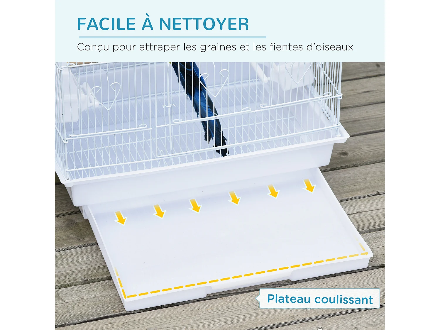 Cage à oiseaux volière avec mangeoires perchoirs plateau amovible 2 portes dim. 46,5L x 35,5l x 92H cm métal blanc