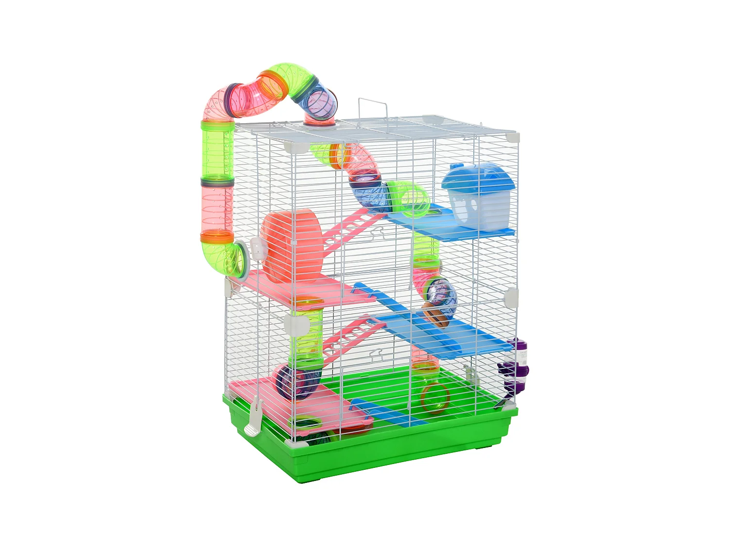 Cage pour hamster souris rongeur 4 étages avec tunnels mangeoire roue maison échelles dim. 46L x 30l x 58H cm vert
