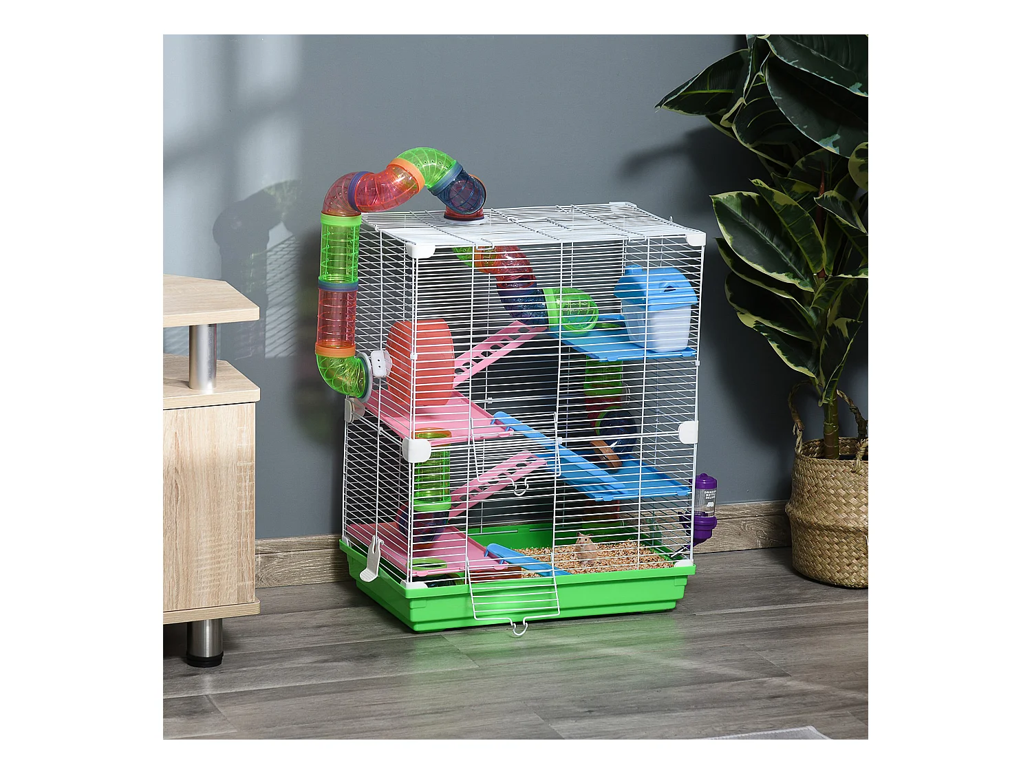 Cage pour hamster souris rongeur 4 étages avec tunnels mangeoire roue maison échelles dim. 46L x 30l x 58H cm vert