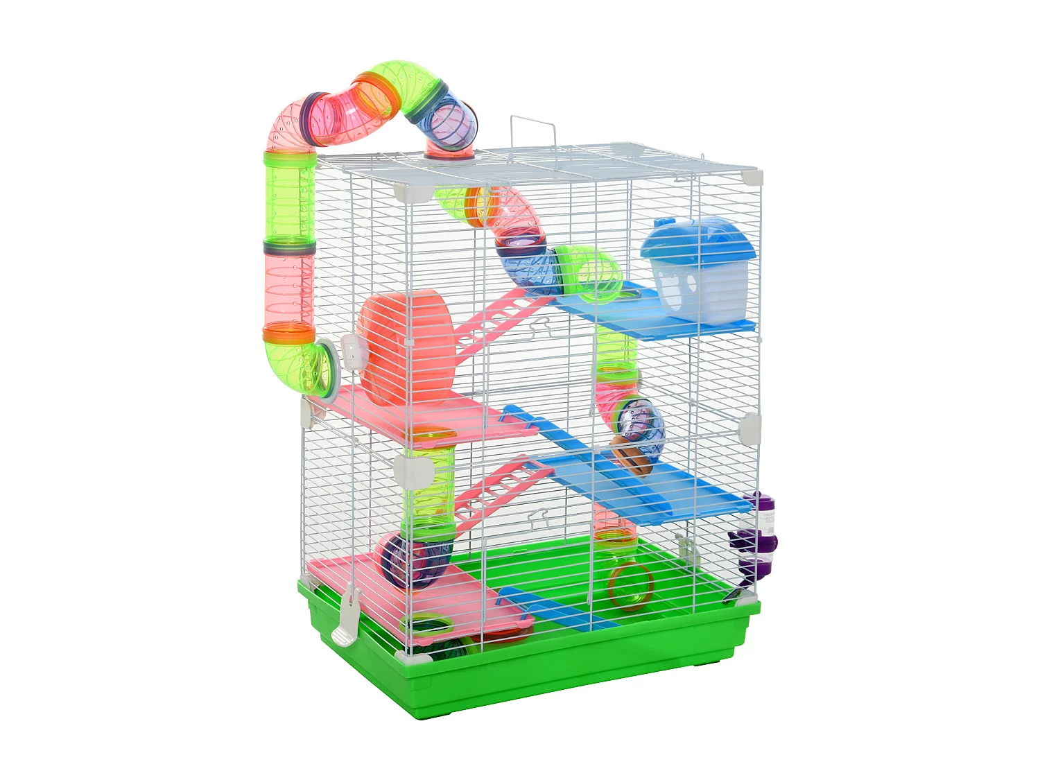 Cage pour hamster souris rongeur 4 étages avec tunnels mangeoire roue maison échelles dim. 46L x 30l x 58H cm vert
