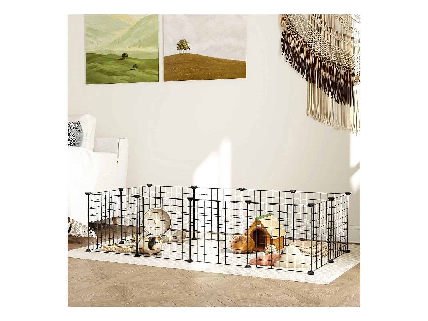 Cage parc enclos pour animaux domestiques L 106 x l 73 x H 36 cm bords arrondis fil métallique noir 55