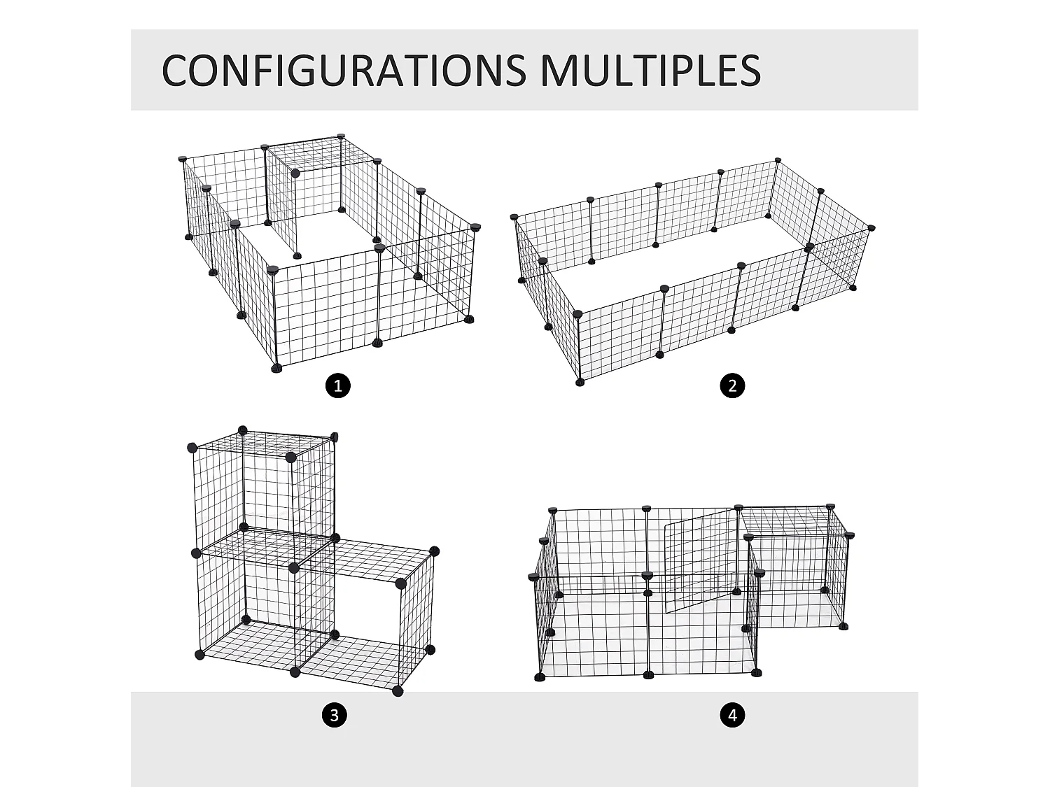 Cage parc enclos pour animaux domestiques L 106 x l 73 x H 36 cm bords arrondis fil métallique noir 55