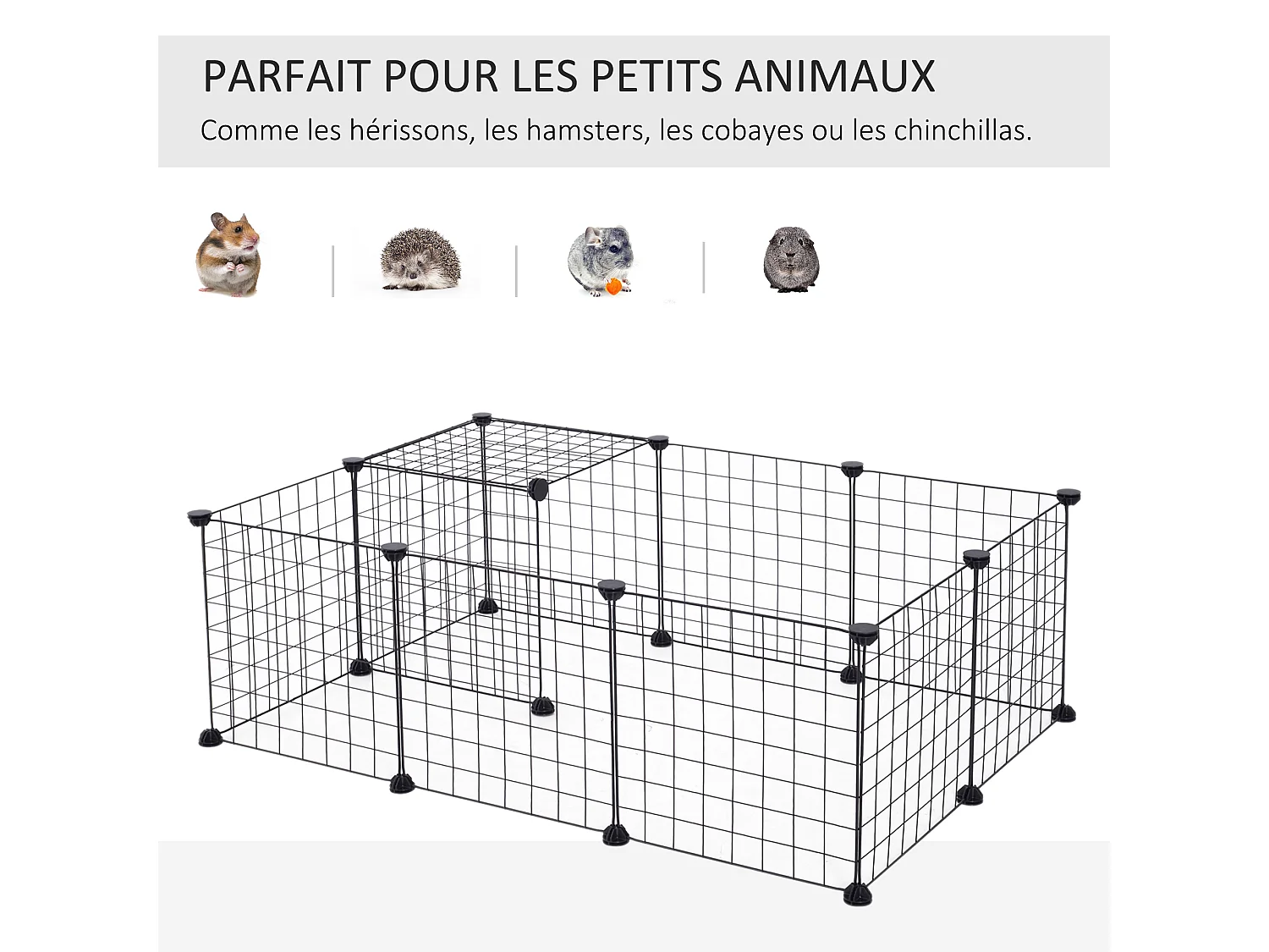 Cage parc enclos pour animaux domestiques L 106 x l 73 x H 36 cm bords arrondis fil métallique noir 55
