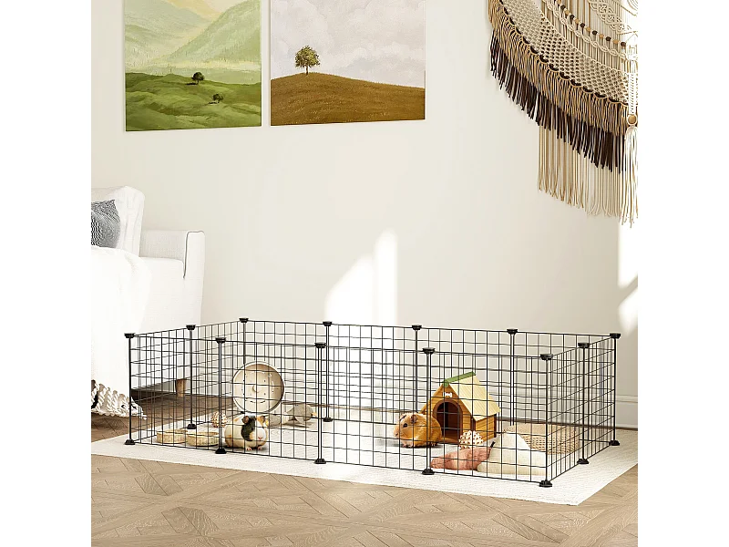 Cage parc enclos pour animaux domestiques L 106 x l 73 x H 36 cm bords arrondis fil métallique noir 55