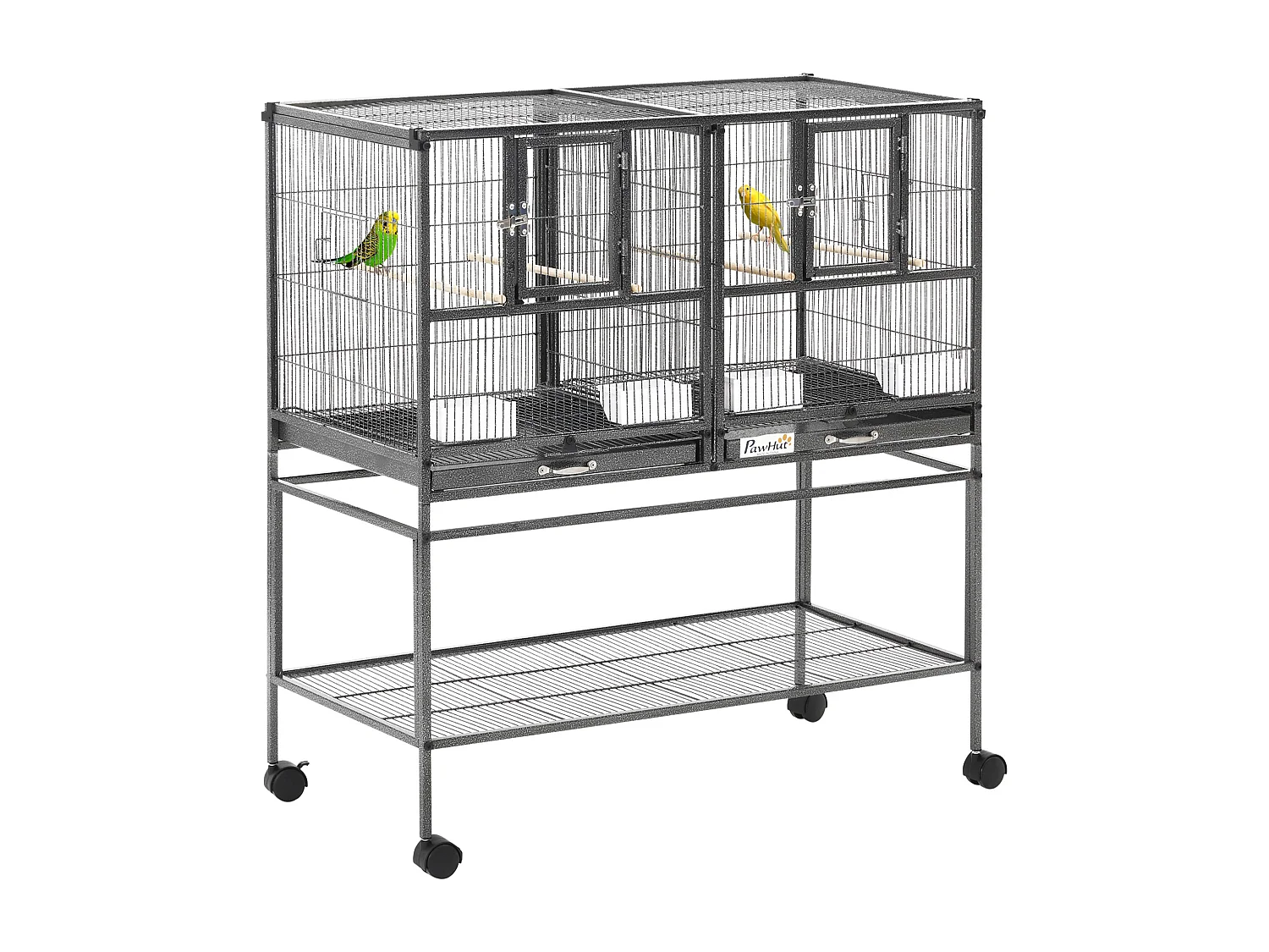 Cage à oiseaux avec séparation mangeoire et perchoir 95L x 45l x 102H cm Noir et Gris