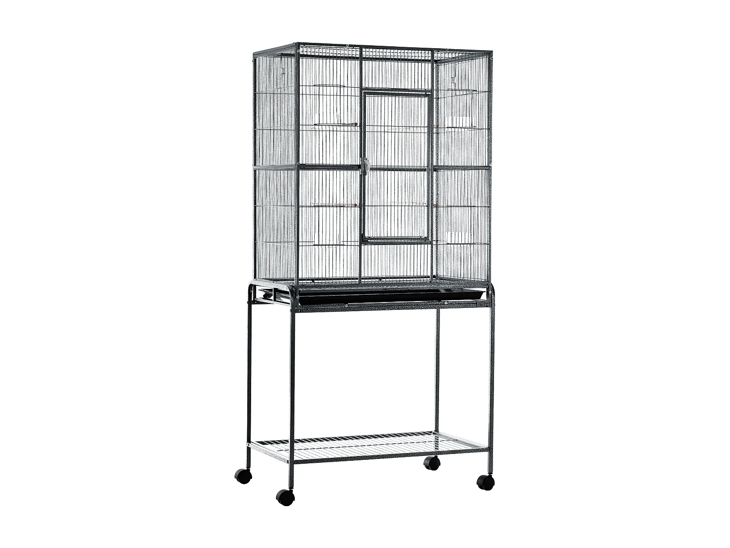PawHut Cage à Oiseaux Portable avec 4 Mangeoires et 4 Perchoirs Pratique 81 x 48 x 163 cm Noir et Gris