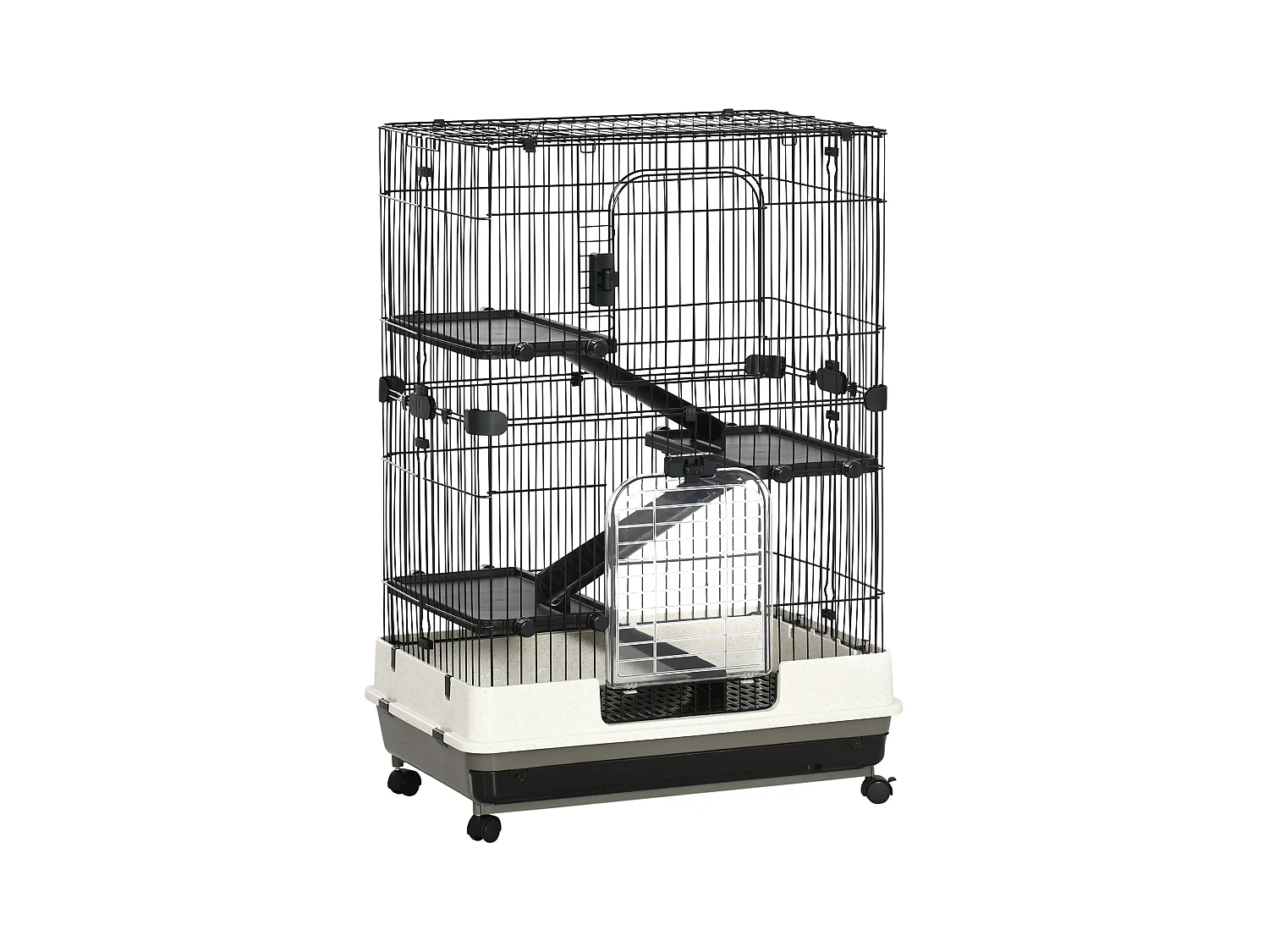 Cage pour cochons d'Inde chinchilla rongeur sur roulettes - 3 étages, 2 portes, trappe, plateau déjection - noir gris