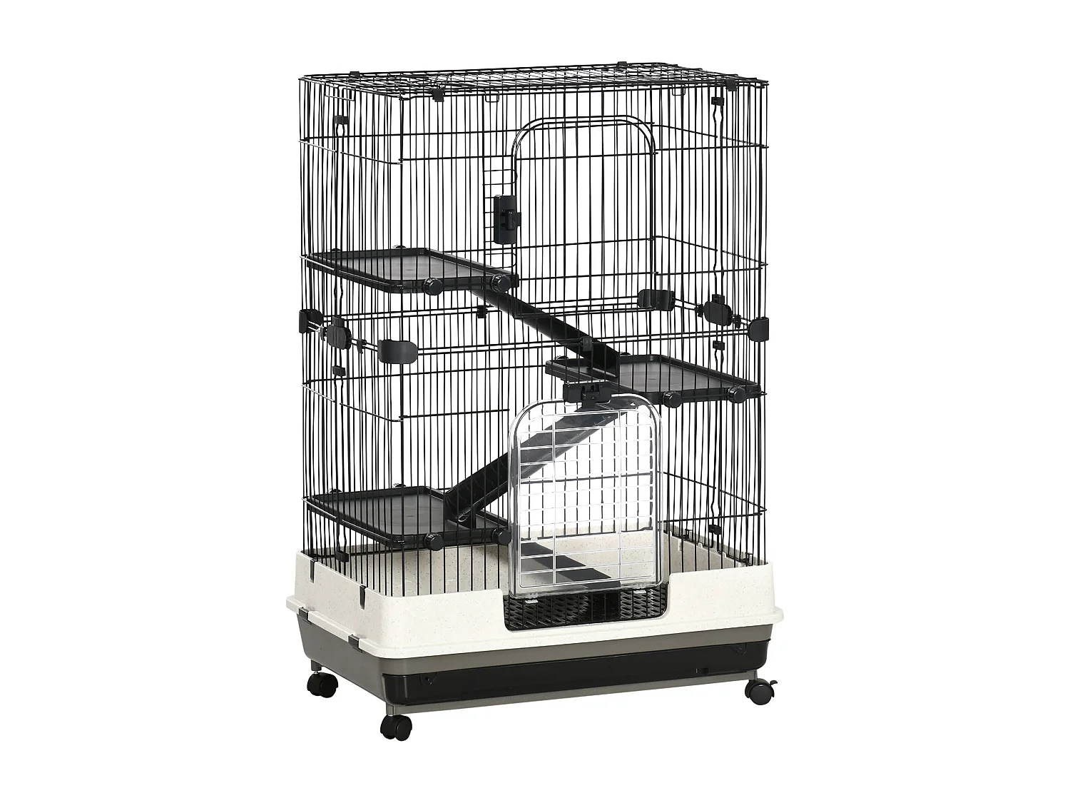 Cage pour cochons d'Inde chinchilla rongeur sur roulettes - 3 étages, 2 portes, trappe, plateau déjection - noir gris