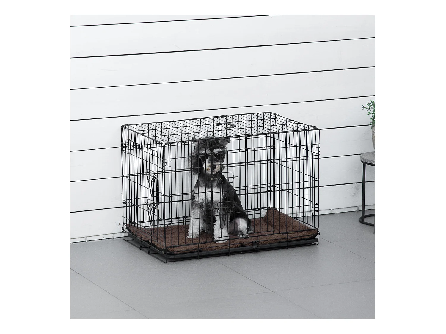 Cage de transport pliante pour chien poignée, plateau amovible, coussin fourni 76 x 53 x 57 cm noir