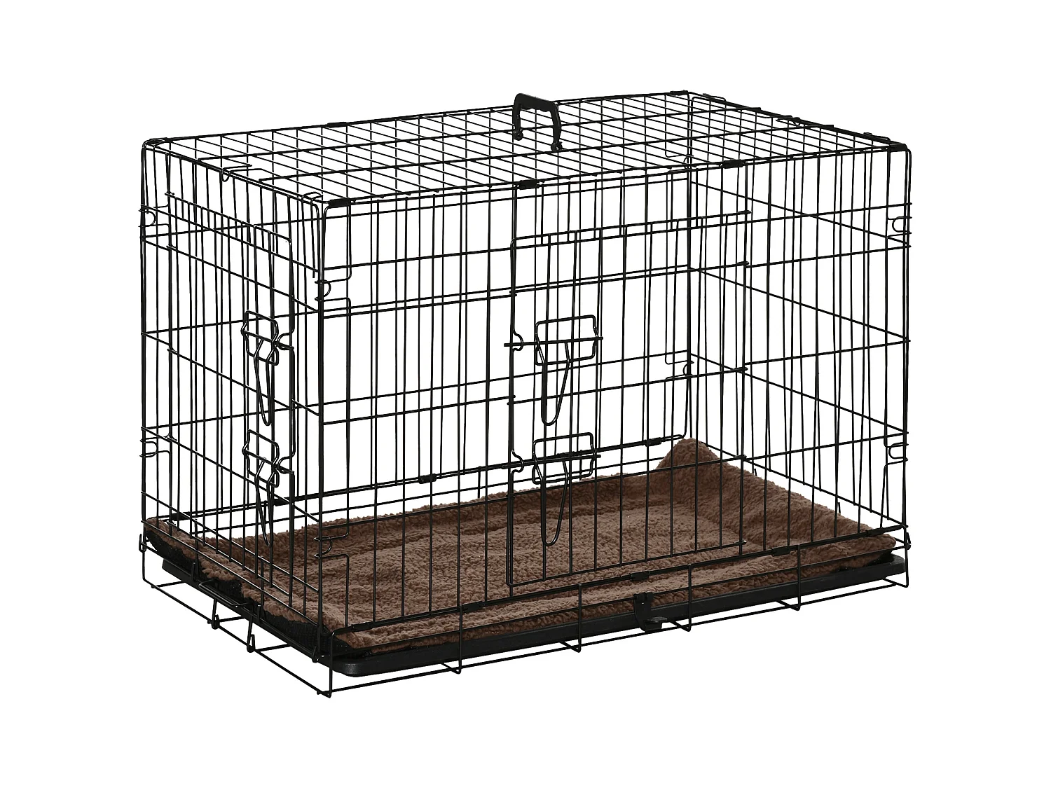 Cage de transport pliante pour chien poignée, plateau amovible, coussin fourni 76 x 53 x 57 cm noir