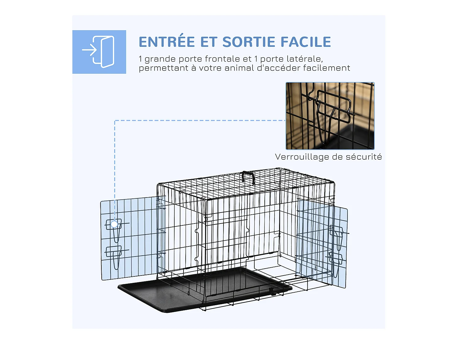 Cage de transport pliante pour chien poignée, plateau amovible, coussin fourni 76 x 53 x 57 cm noir