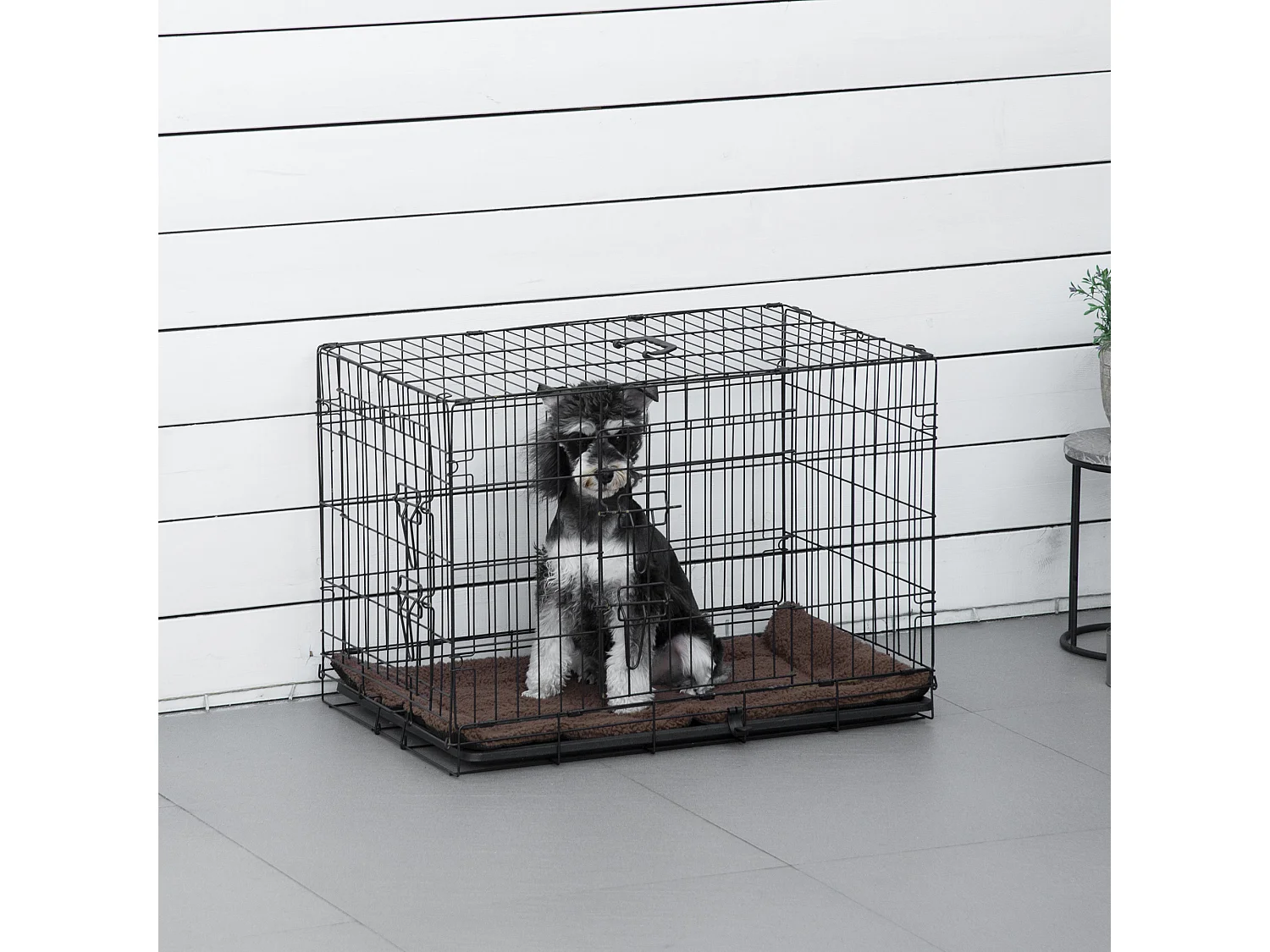Cage de transport pliante pour chien poignée, plateau amovible, coussin fourni 76 x 53 x 57 cm noir