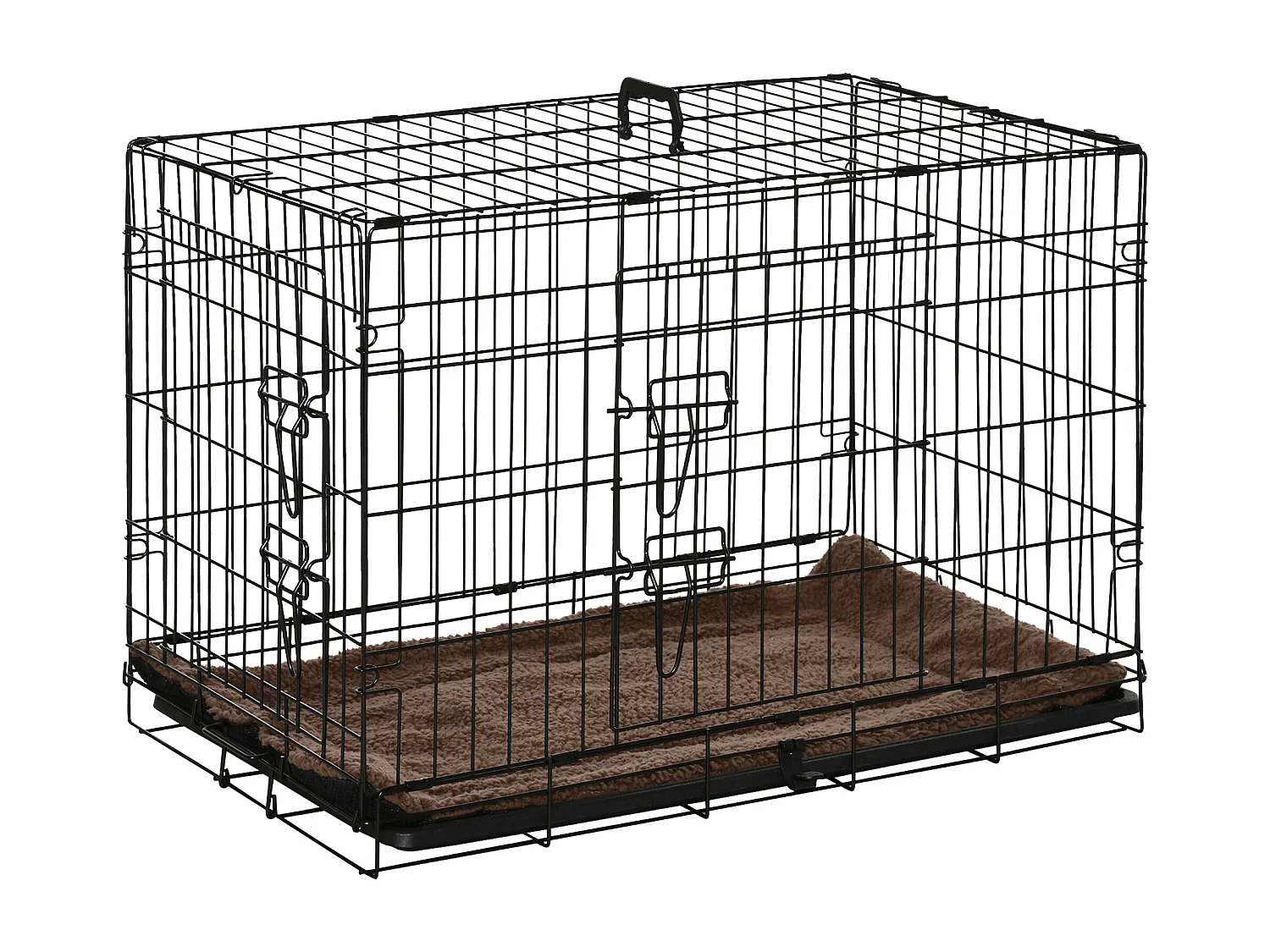 Cage de transport pliante pour chien poignée, plateau amovible, coussin fourni 76 x 53 x 57 cm noir