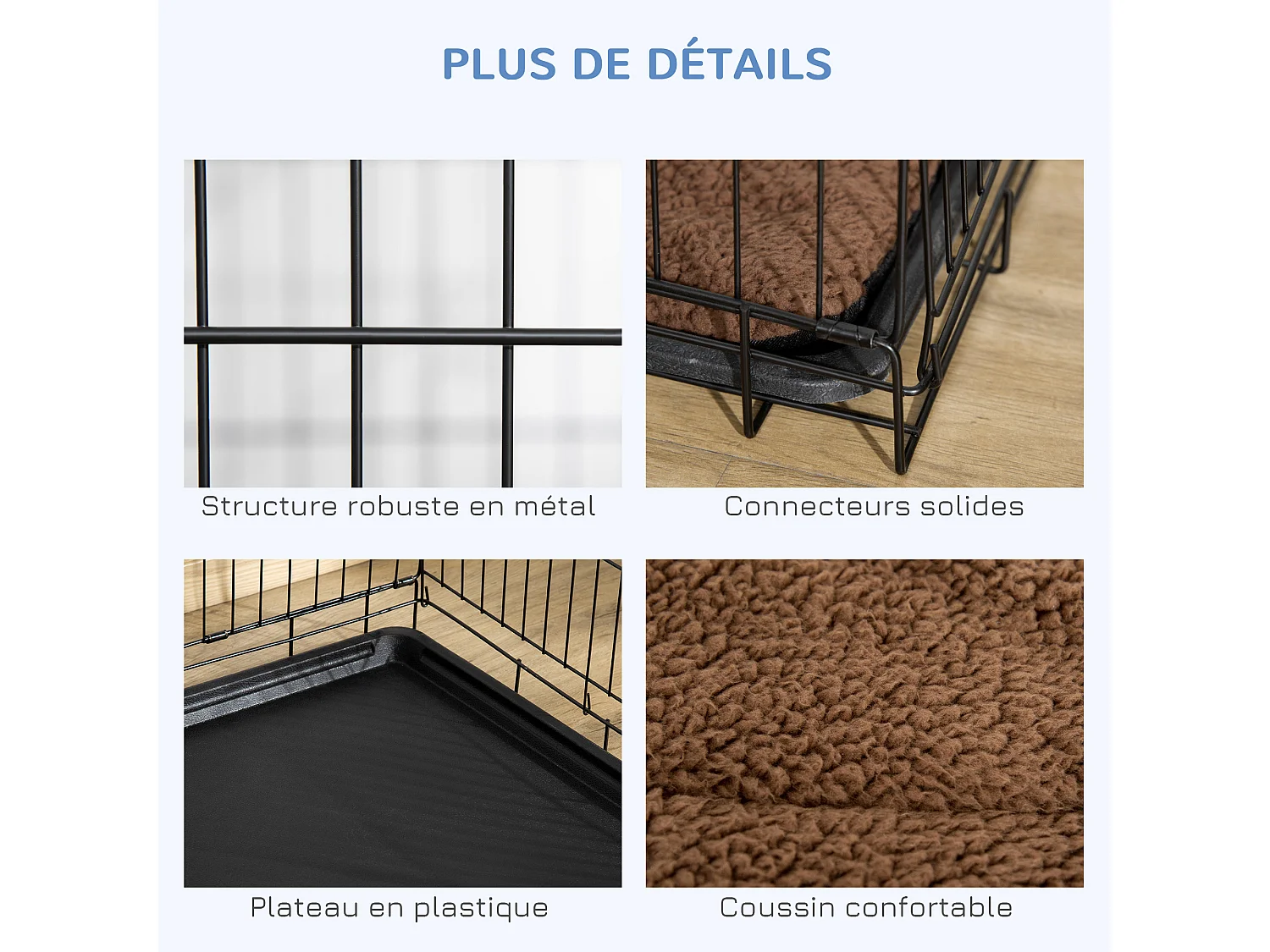 Cage de transport pliante pour chien poignée, plateau amovible, coussin fourni 76 x 53 x 57 cm noir