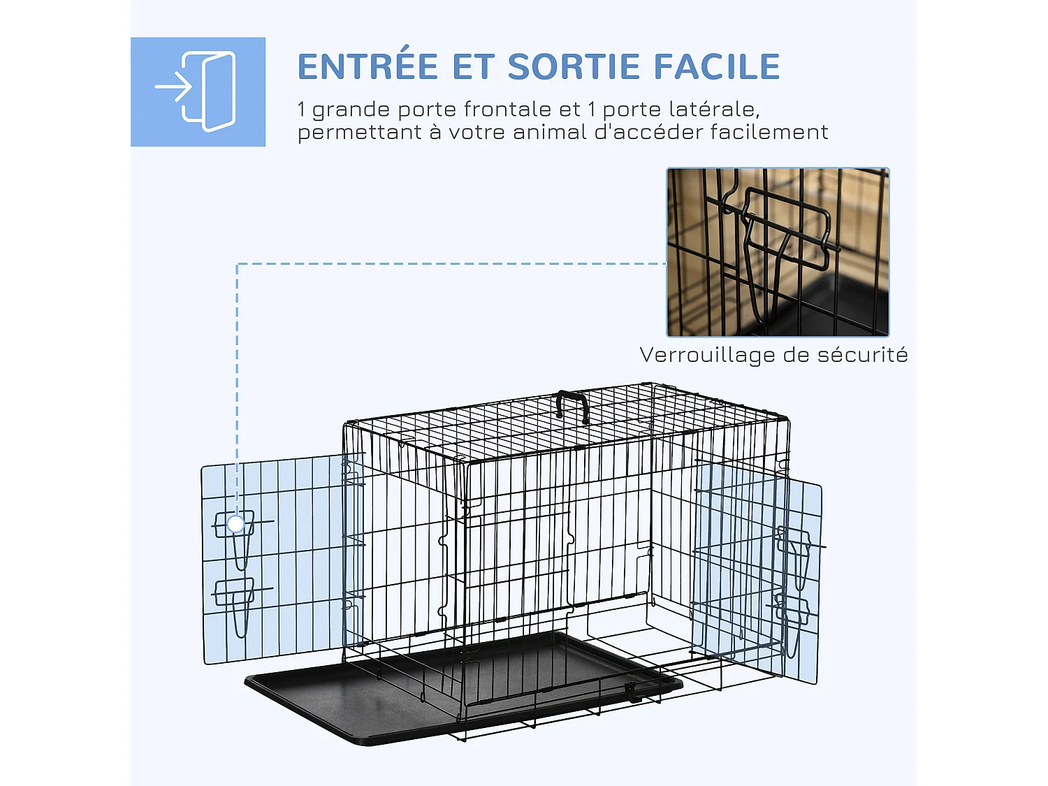 Cage de transport pliante pour chien poignée, plateau amovible, coussin fourni 76 x 53 x 57 cm noir
