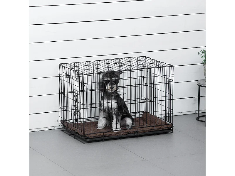 Cage de transport pliante pour chien poignée, plateau amovible, coussin fourni 76 x 53 x 57 cm noir