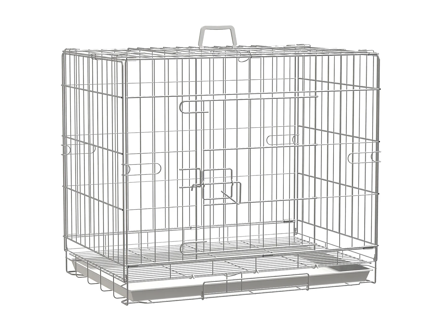Cage pour chien pliable - plateau excrément coulissant - 2 portes verrouillable, poignée - dim. 61L x 43l x 50H cm - fer galvanisé PP blanc