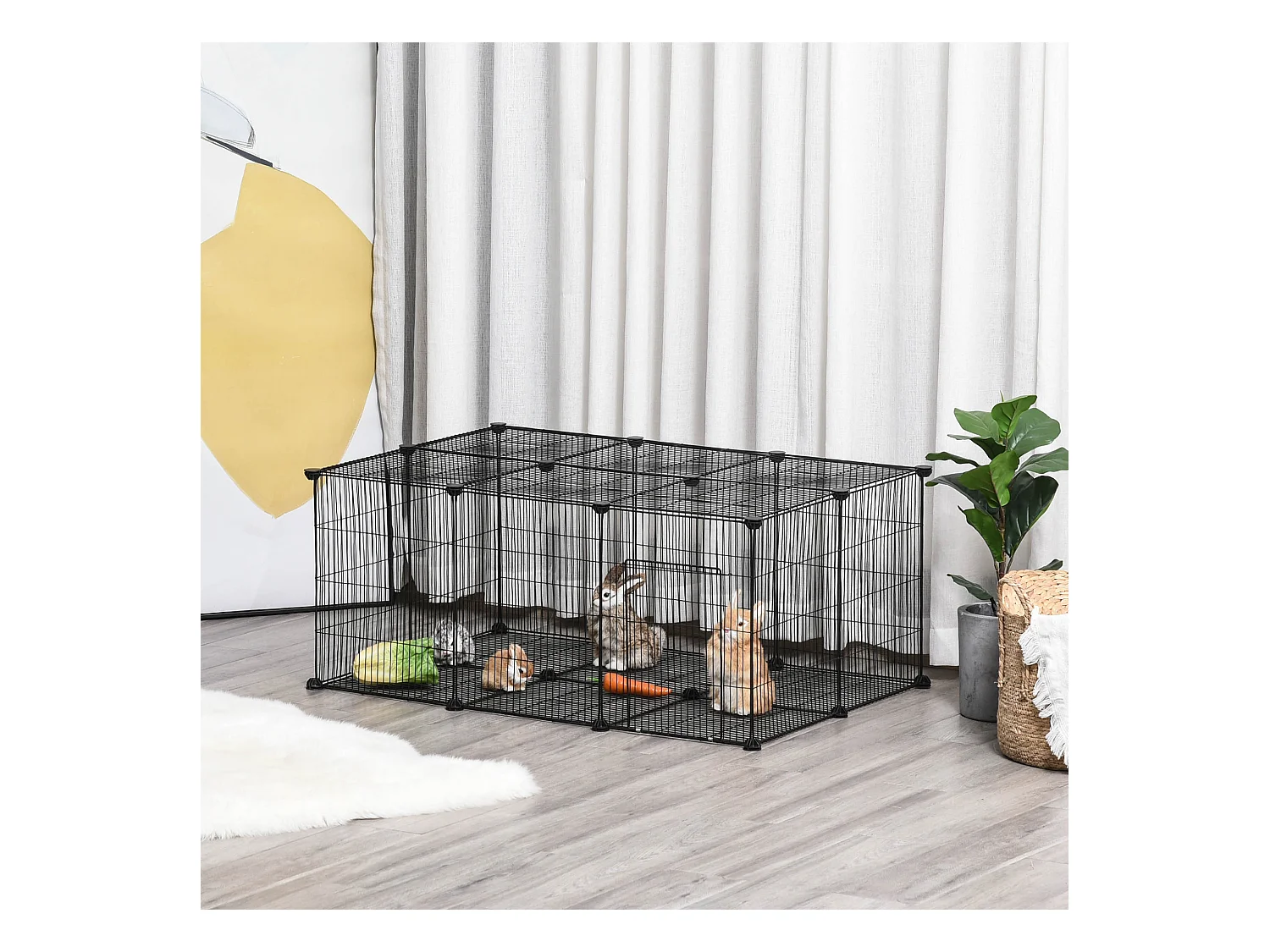 Cage parc enclos rongeurs modulable dim. L 105 x l 70 x H 45 cm 1 porte fil métallique noir