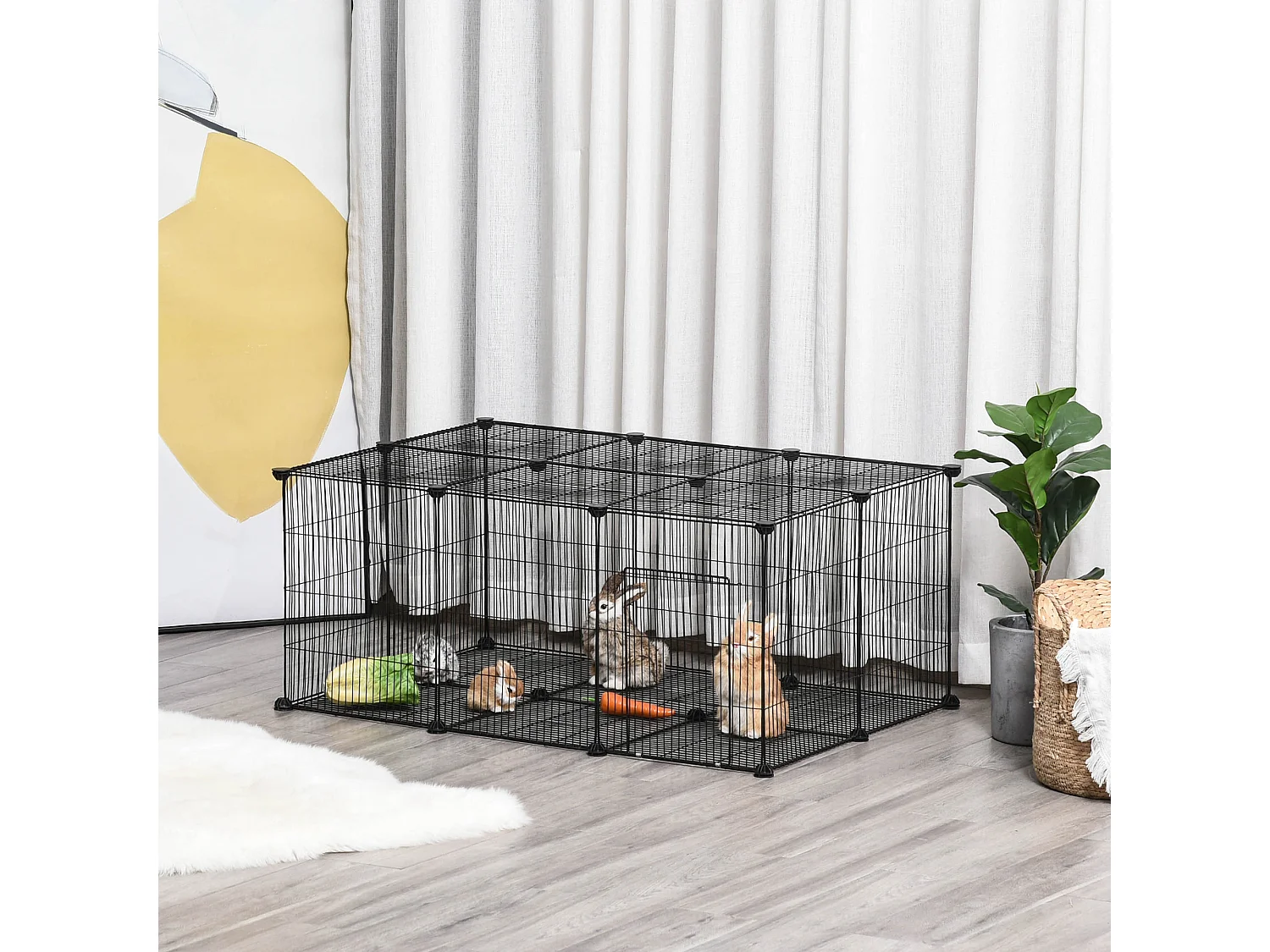 Cage parc enclos rongeurs modulable dim. L 105 x l 70 x H 45 cm 1 porte fil métallique noir