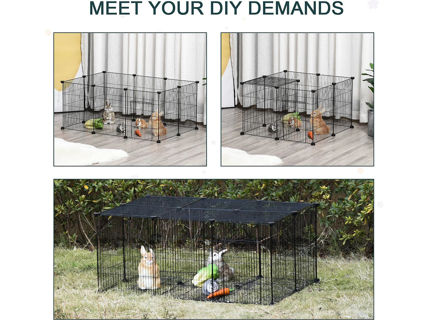 Cage parc enclos rongeurs modulable dim. L 105 x l 70 x H 45 cm 1 porte fil métallique noir