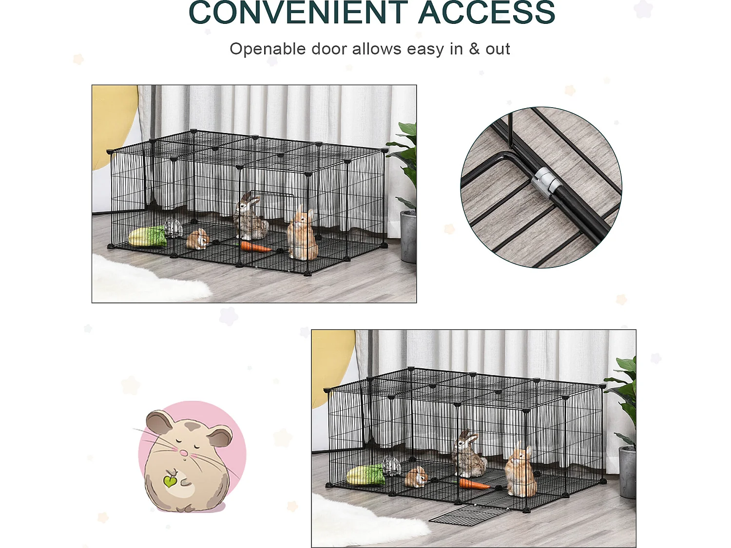 Cage parc enclos rongeurs modulable dim. L 105 x l 70 x H 45 cm 1 porte fil métallique noir