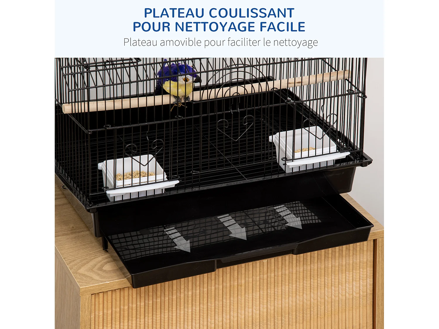 Cage à oiseaux design maison perchoirs mangeoires balançoire 3 portes plateau excrément amovible + poignée transport métal noir
