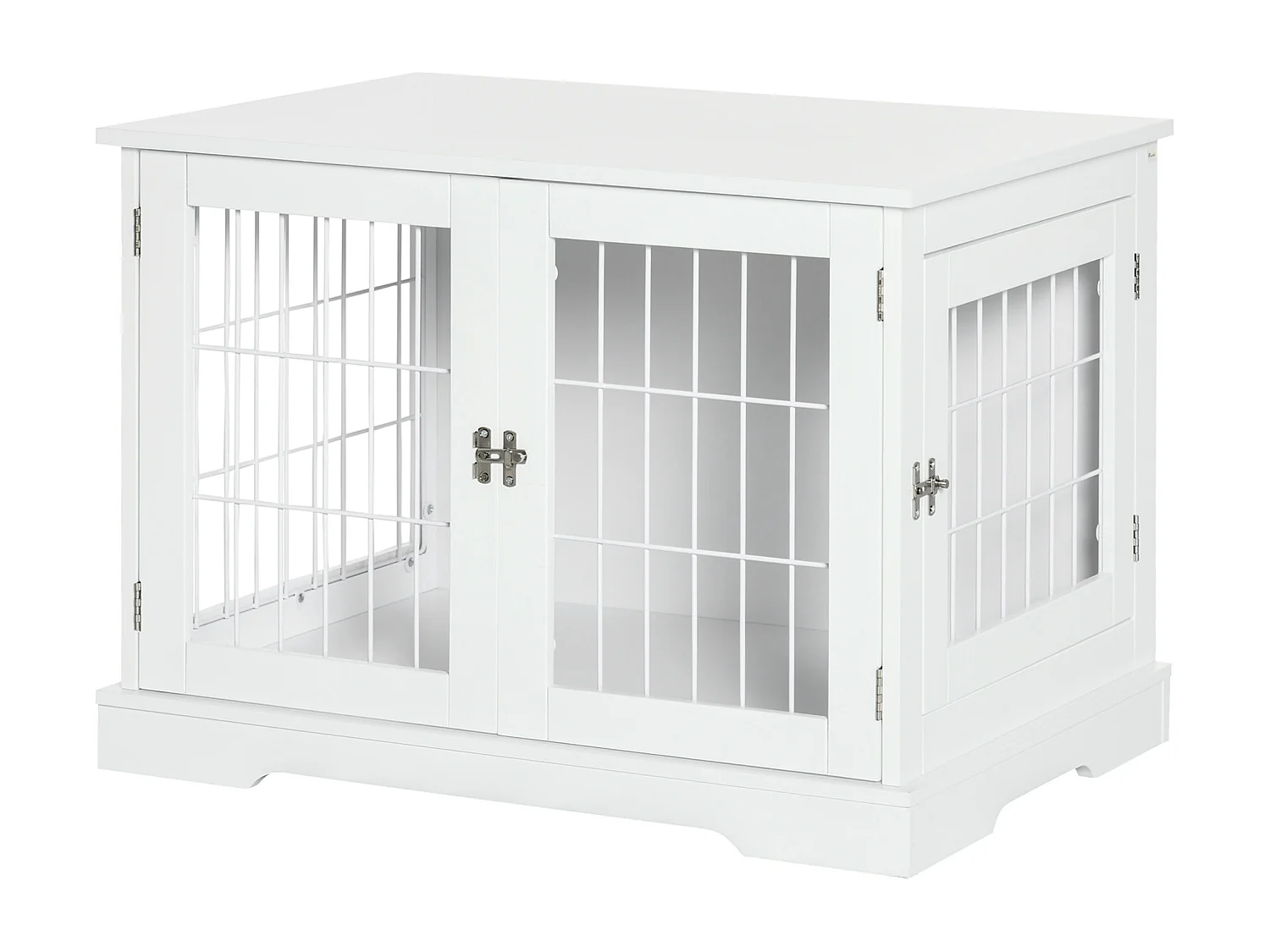 Cage pour chien animaux table d'appoint 2 en 1 - 2 portes verrouillables - dim. 76L x 54,5l x 56H cm - MDF acier blanc