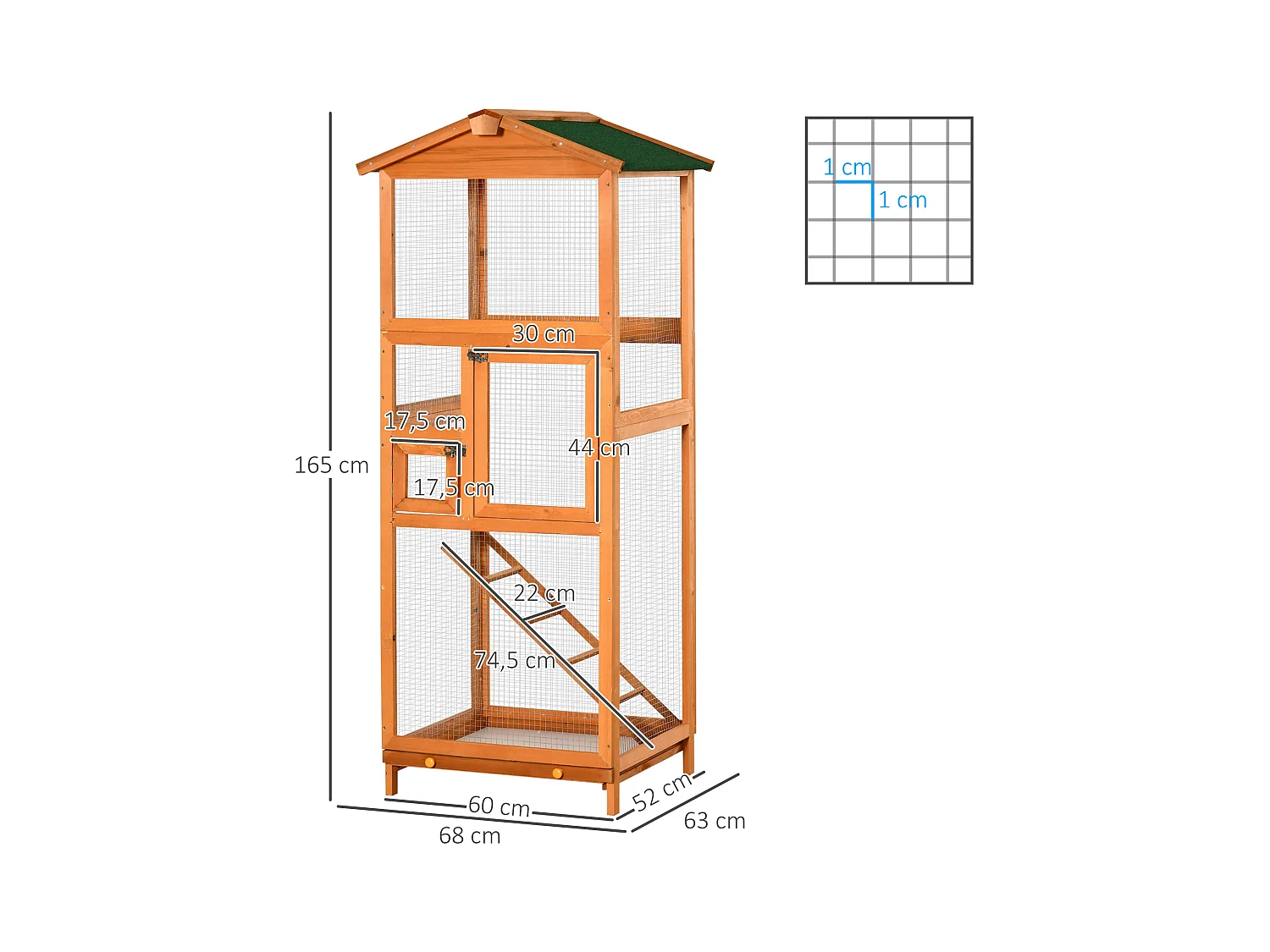Volière cage à oiseaux - 2 portes tiroir déjection coulissant échelle toit bitumé - bois sapin pré-huilé