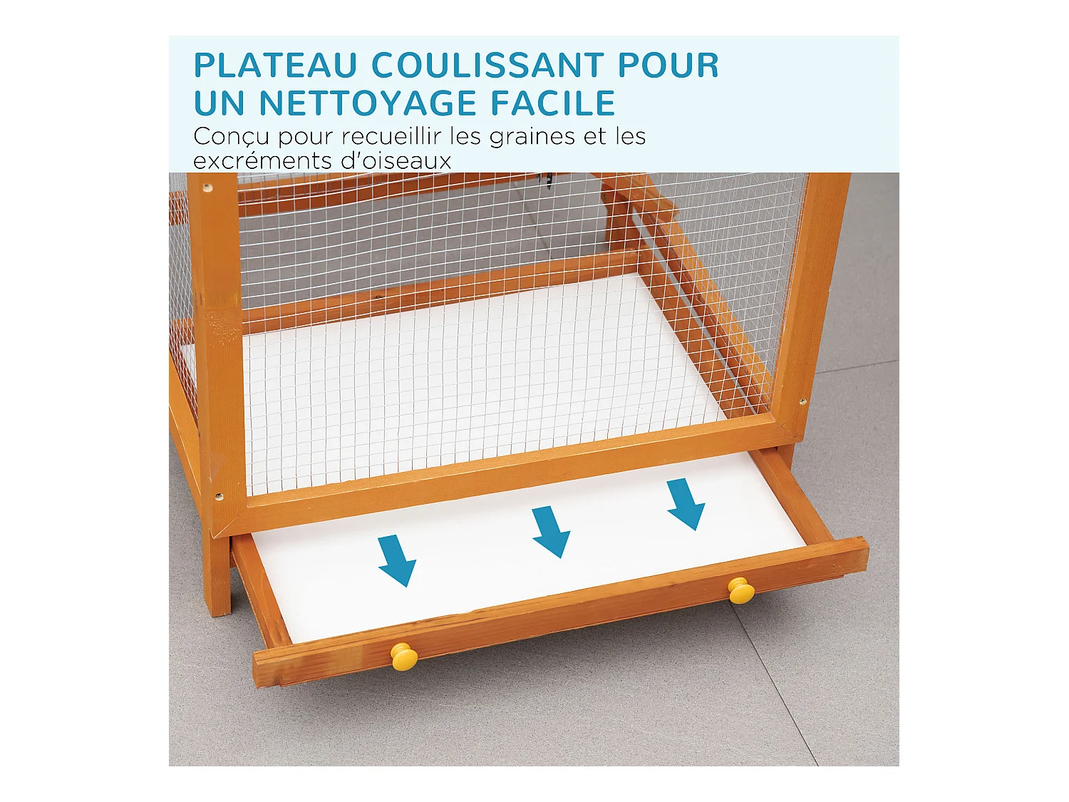 Volière cage à oiseaux - 2 portes tiroir déjection coulissant échelle toit bitumé - bois sapin pré-huilé